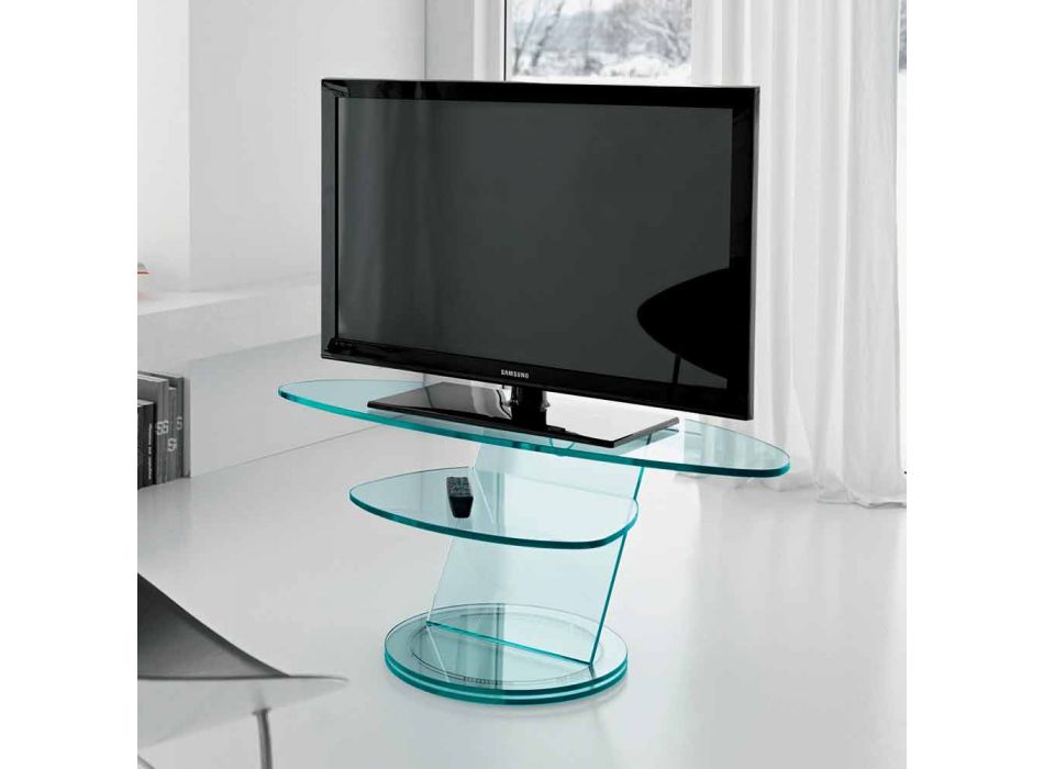 Armário para TV de vidro com base giratória e prateleira de 2 dimensões - Salemme Viadurini