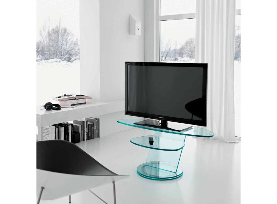 Armário para TV de vidro com base giratória e prateleira de 2 dimensões - Salemme Viadurini