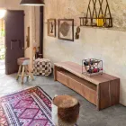 Suporte Moderno para TV em Madeira de Acácia com 3 Gavetas Homemotion - Lauro Viadurini