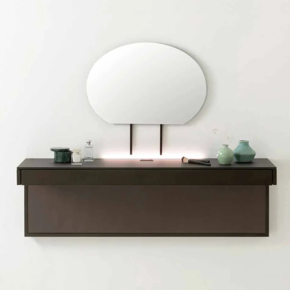 Suporte de TV suspenso com tampo de cristal de cetim feito na Itália - Americio Viadurini