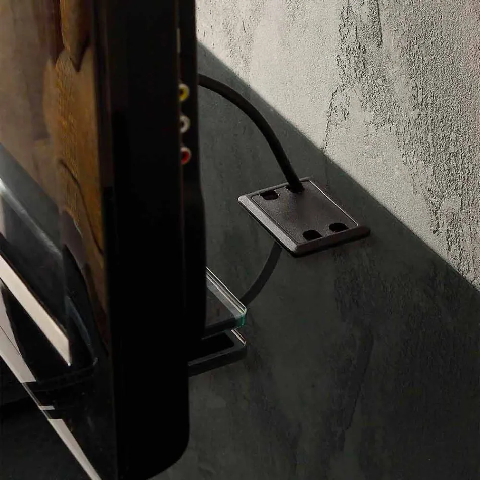 Suporte de TV suspenso com tampo de cristal de cetim feito na Itália - Americio Viadurini