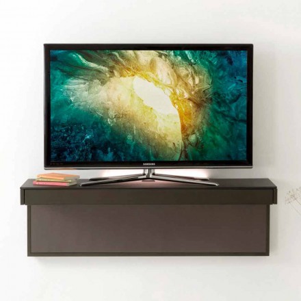 Suporte de TV suspenso com tampo de cristal de cetim feito na Itália - Americio Viadurini