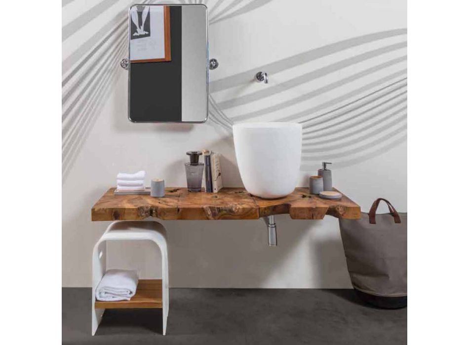 Gabinete superior suspenso de banheiro em madeira maciça de teca - floresta Viadurini