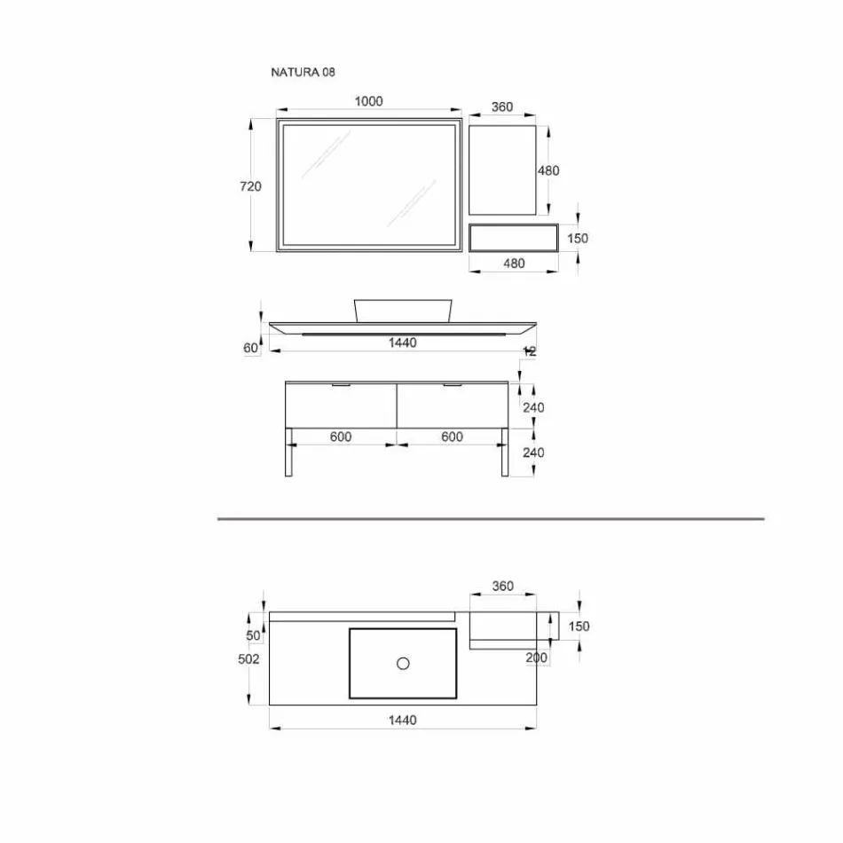 Móveis de banheiro de design moderno e luxuoso em madeira natural e preto - Alide Viadurini