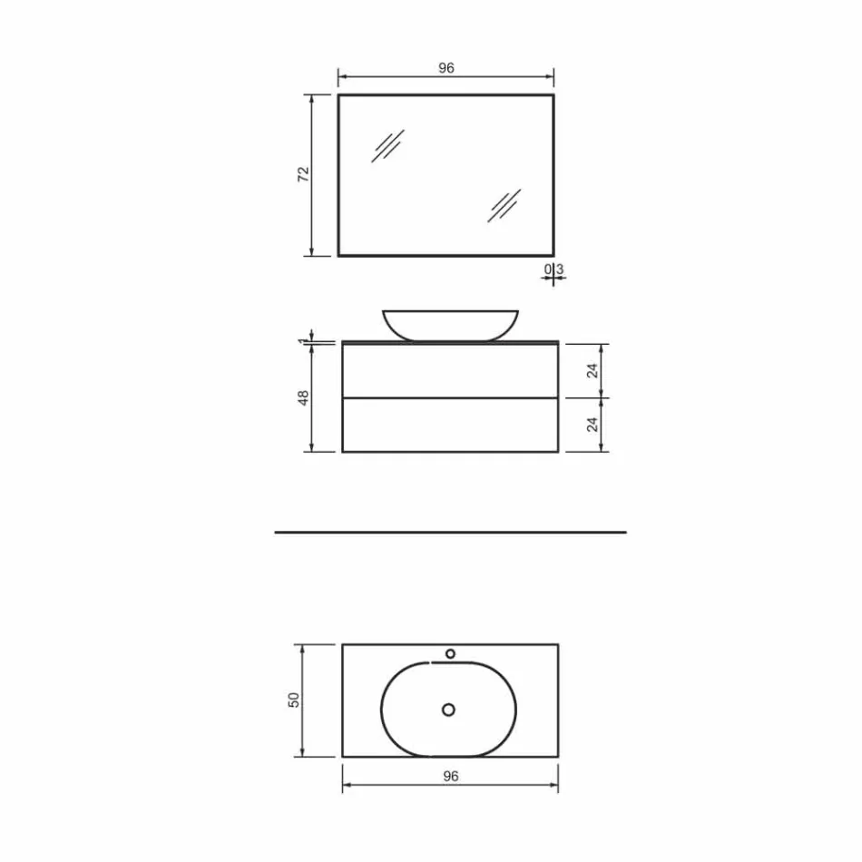 Base suspensa para móveis de banheiro 2 gavetas, lavatório e espelho, Precious - Renga Viadurini