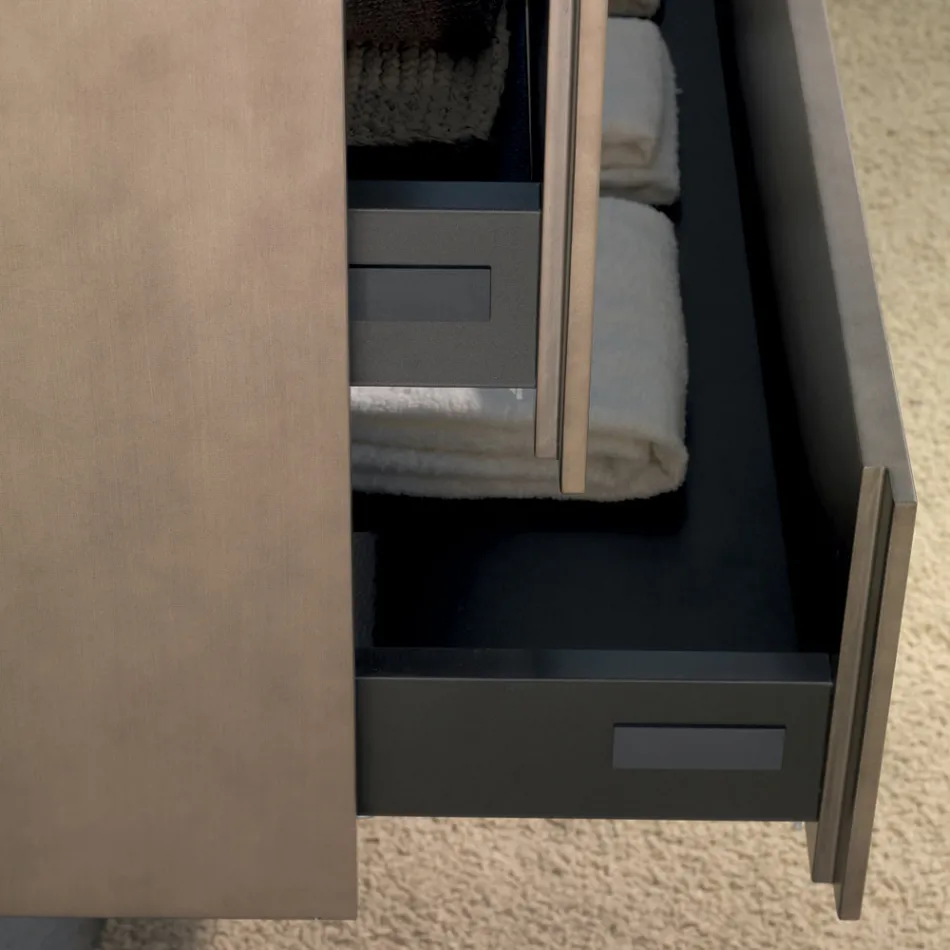 Móveis de Banheiro Suspensos em Madeira, Metal e Cerâmica W96 cm, Precious - Renga Viadurini