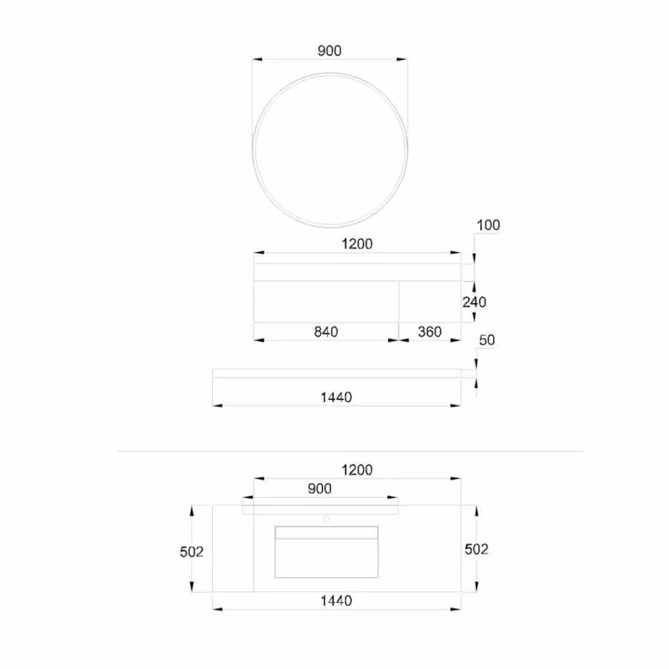 Móveis de banheiro suspensos com base de cobre para lavatório, 2 gavetas, prateleira e espelho - Renga Viadurini