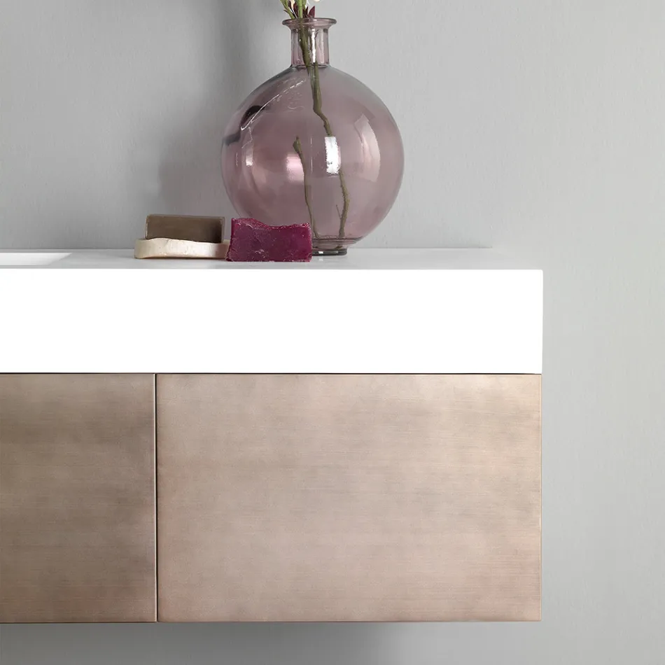 Móveis de Banheiro Suspensos em Metal, Madeira MDF e Stonelight Made in Italy - Renga Viadurini