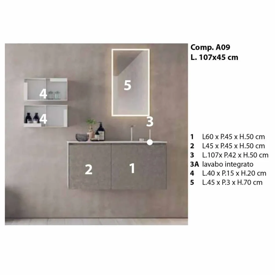 Móveis suspensos de design, composição moderna de banheiro - Callisi9 Viadurini