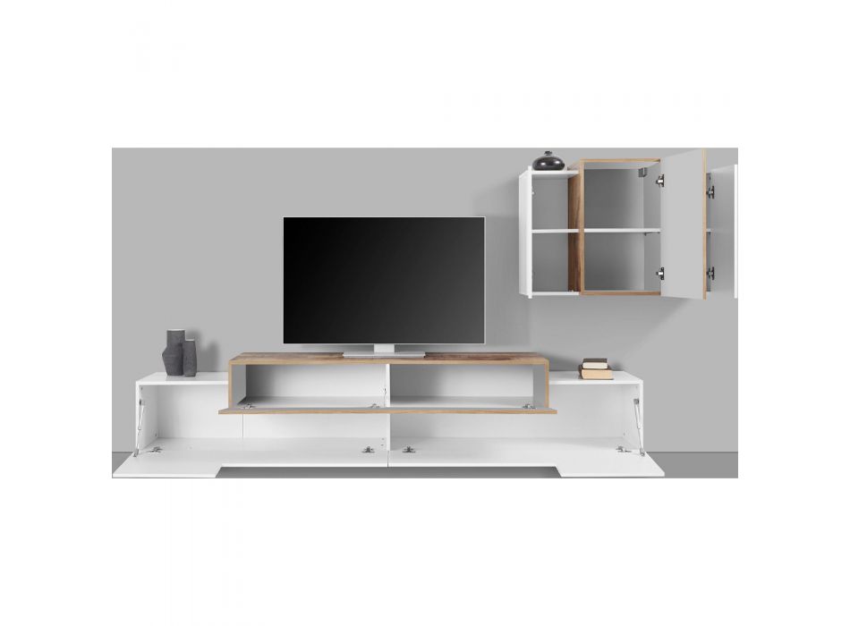 Suporte para móveis de sala de estar e unidade de parede Madeira branca brilhante 3 acabamentos - Therese Viadurini