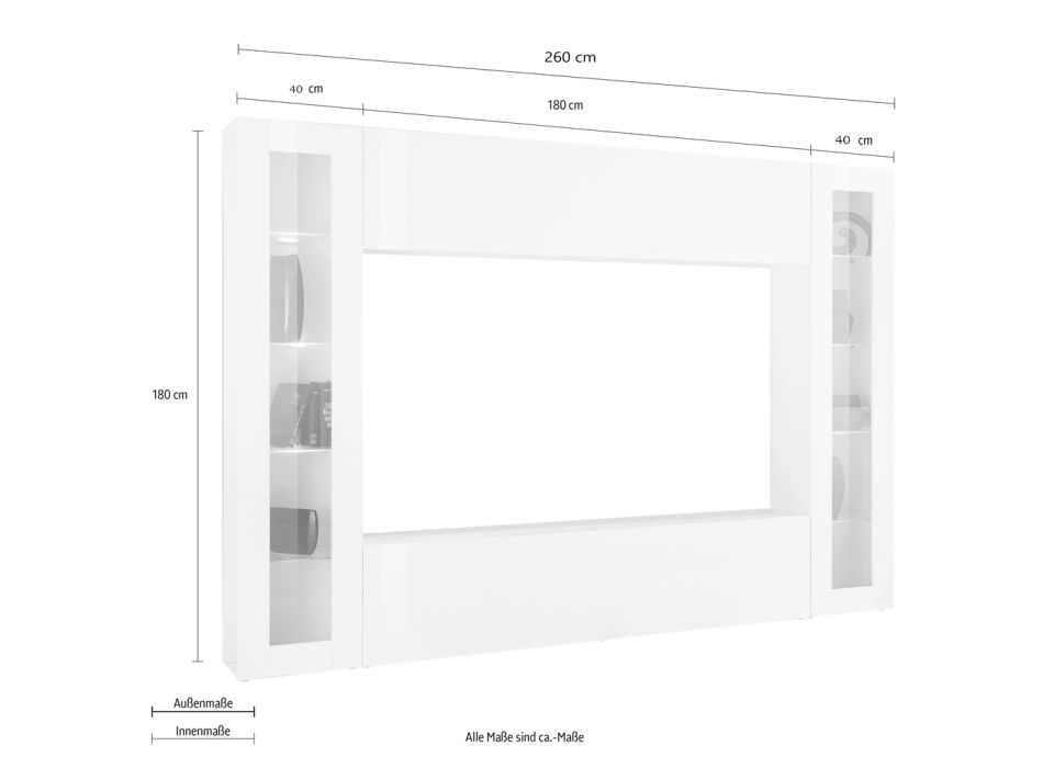 Suporte de TV de móveis para sala de estar em madeira branca brilhante 3 composições - Fabienne Viadurini