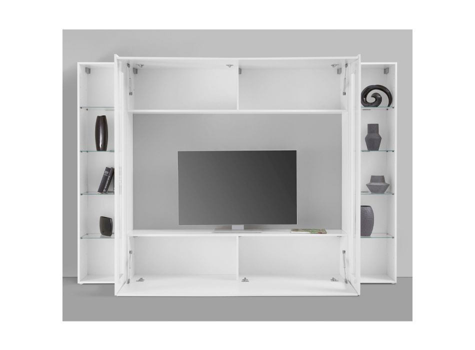 Suporte de TV de móveis para sala de estar em madeira branca brilhante 3 composições - Fabienne Viadurini