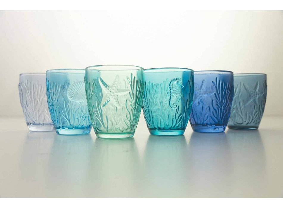 Copos coloridos azuis modernos Serviço de água de 6 peças - Mazara Viadurini