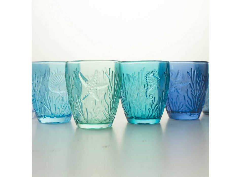 Copos coloridos azuis modernos Serviço de água de 6 peças - Mazara Viadurini