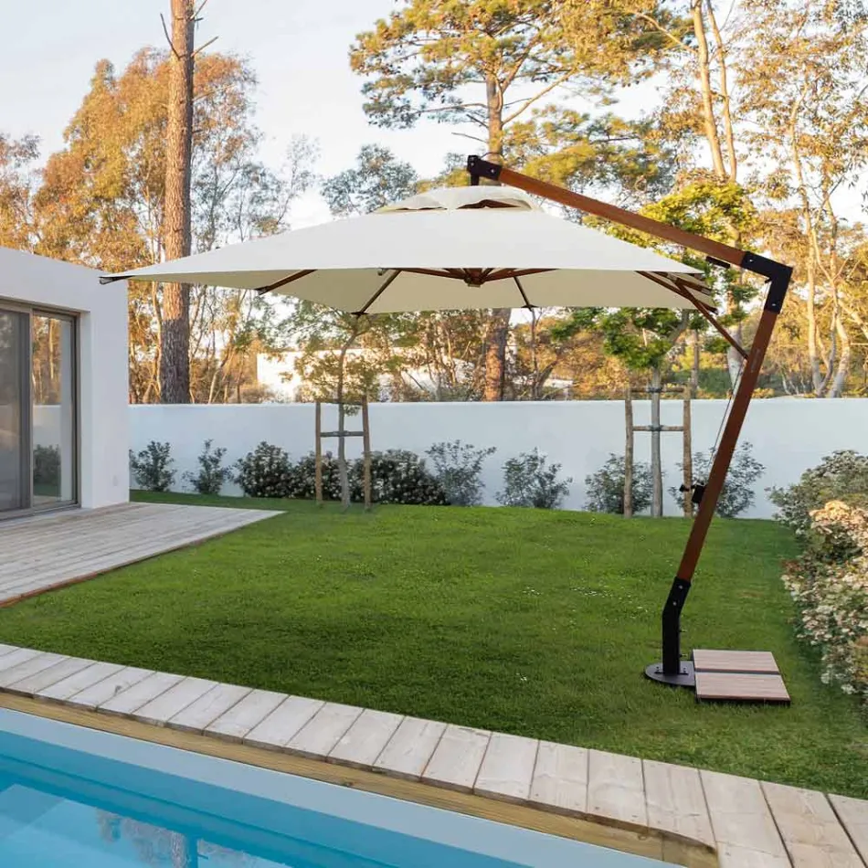 Guarda-chuva Exterior em Madeira e Poliéster Cru 3x4, Homemotion - Passmore Viadurini