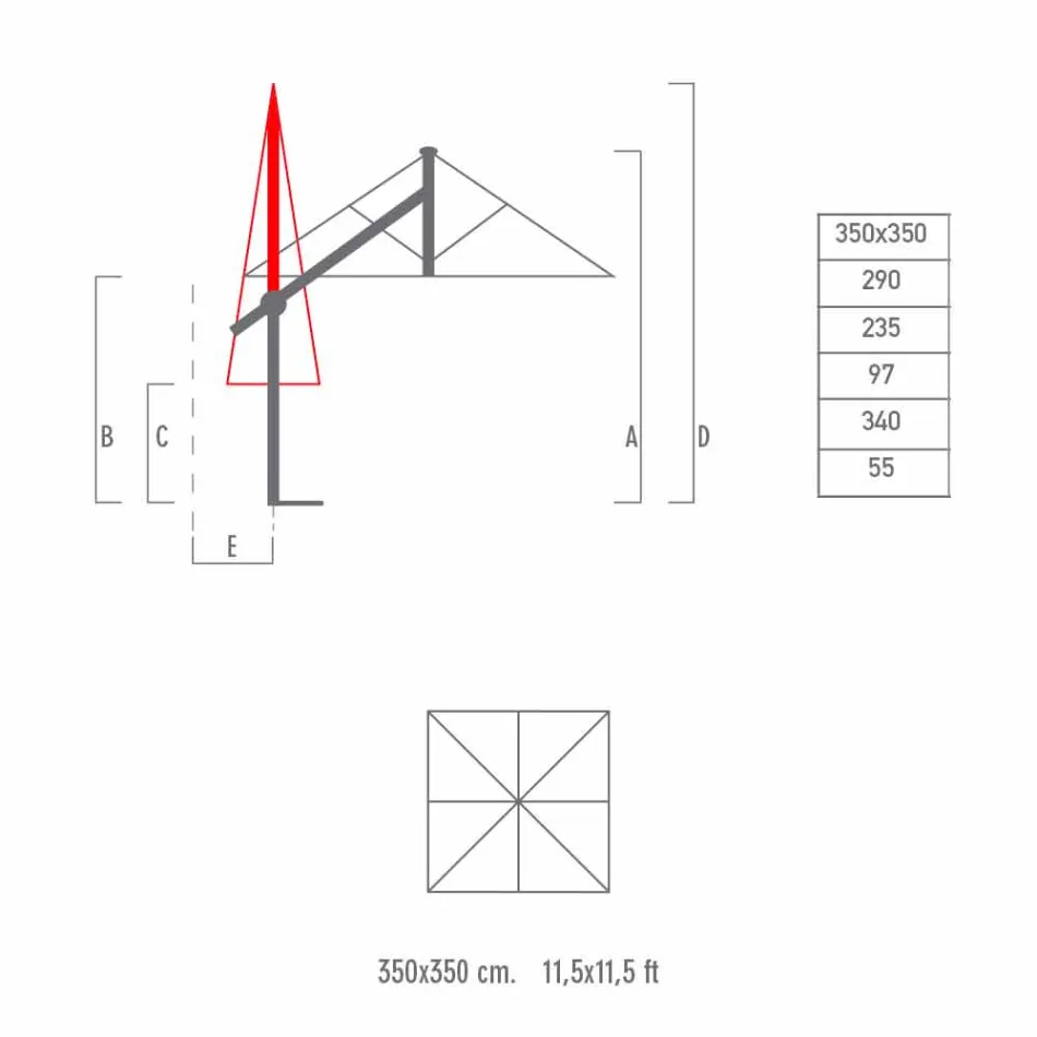 Guarda-chuva de Alumínio com Braço Branco ou Antracite 350x350 cm - Lapillo Viadurini