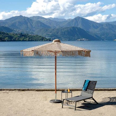 Guarda-sol redondo de rede com franjas, diâmetro de 2,5 metros - Sol Viadurini