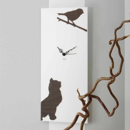 Relógio de Parede Branco com Decorações de Animais de Madeira Design Moderno - Suspense Viadurini