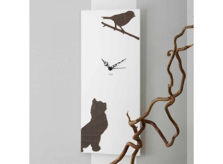 Relógio de Parede Branco com Decorações de Animais de Madeira Design Moderno - Suspense Viadurini
