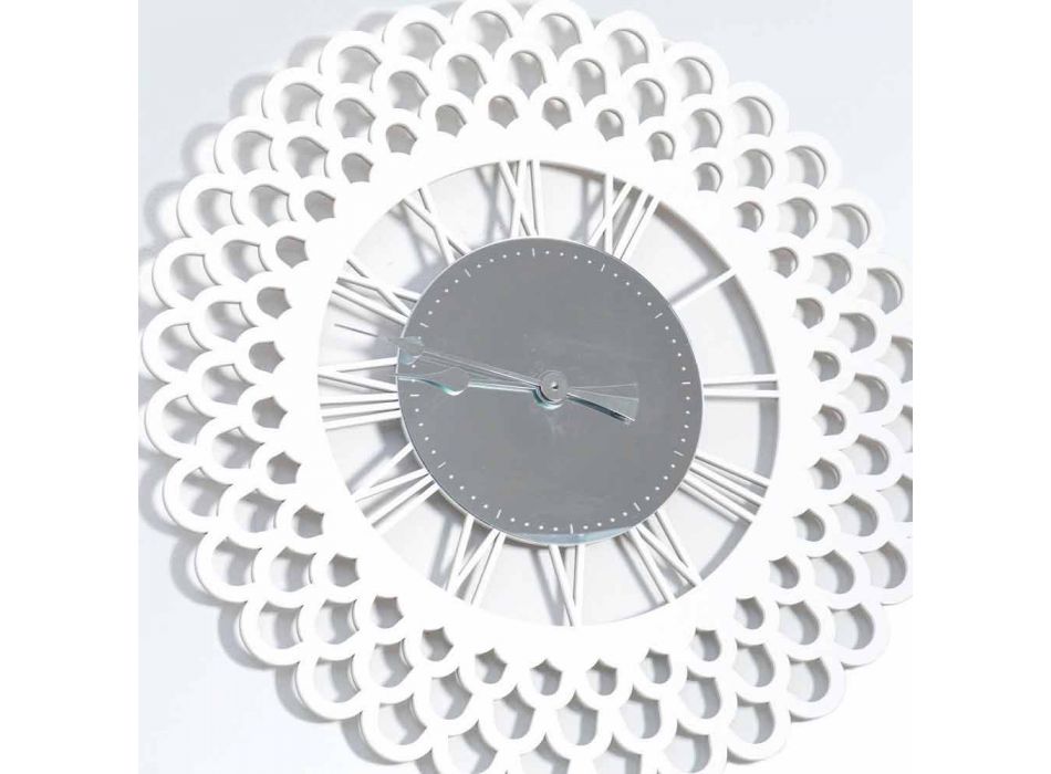 Relógio de parede em madeira branca Design floral grande e moderno - Gerbera Viadurini