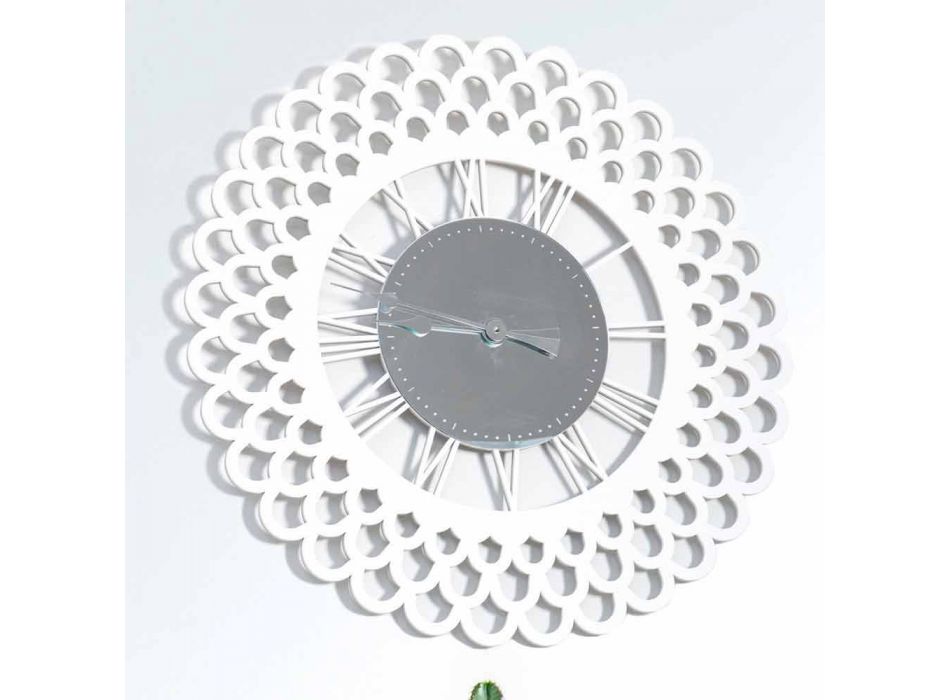 Relógio de parede em madeira branca Design floral grande e moderno - Gerbera Viadurini