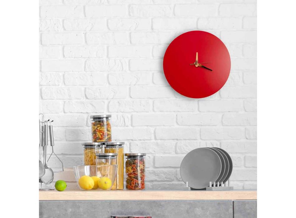 Relógio de parede vermelho com design italiano redondo e moderno em madeira - Callisto Viadurini