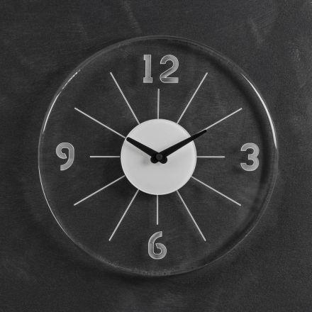 Relógio de Parede Redondo em Cristal Acrílico Transparente 2 Tamanhos - Corrado Viadurini