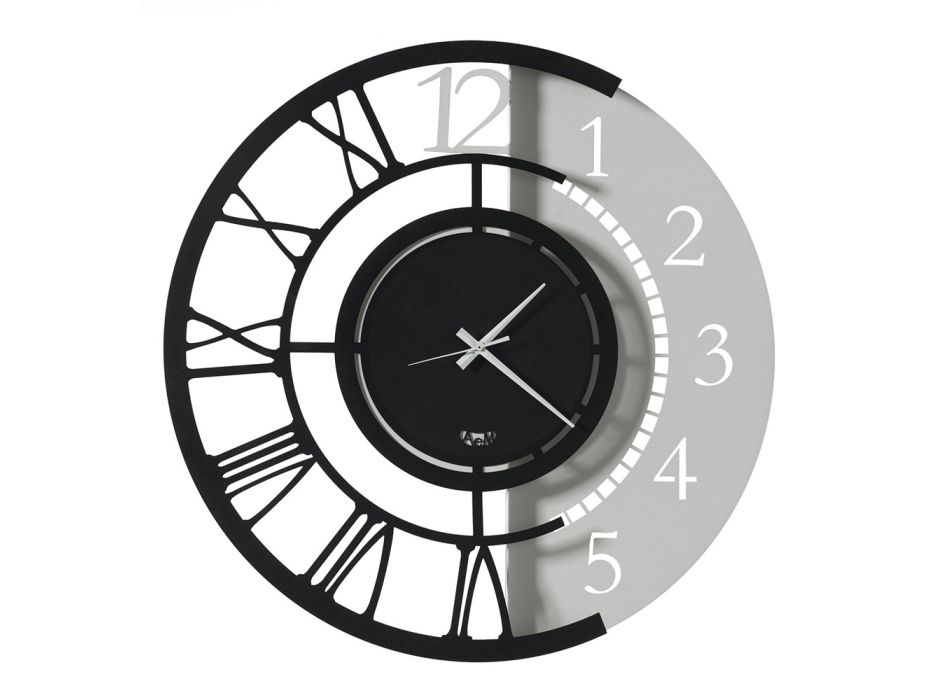 Relógio de parede de ferro redondo moderno com numeração dupla - Kassio Viadurini
