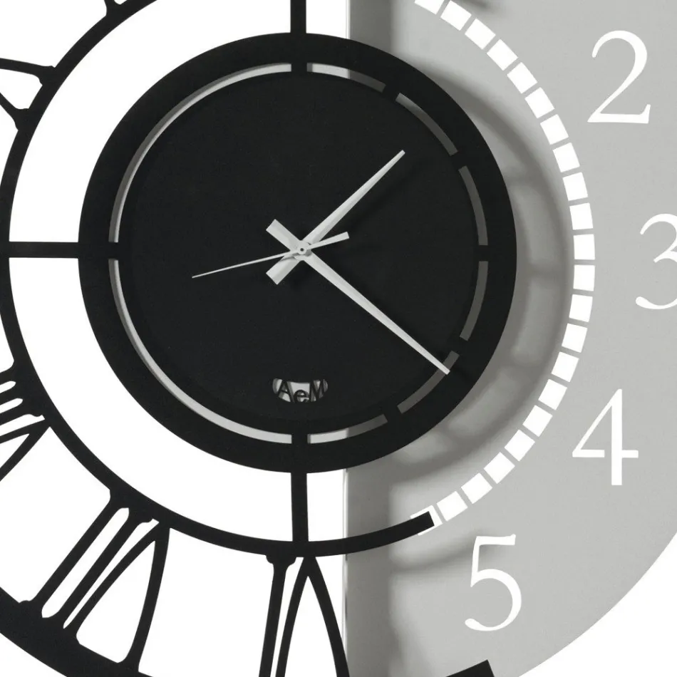 Relógio de parede de ferro redondo moderno com numeração dupla - Kassio Viadurini