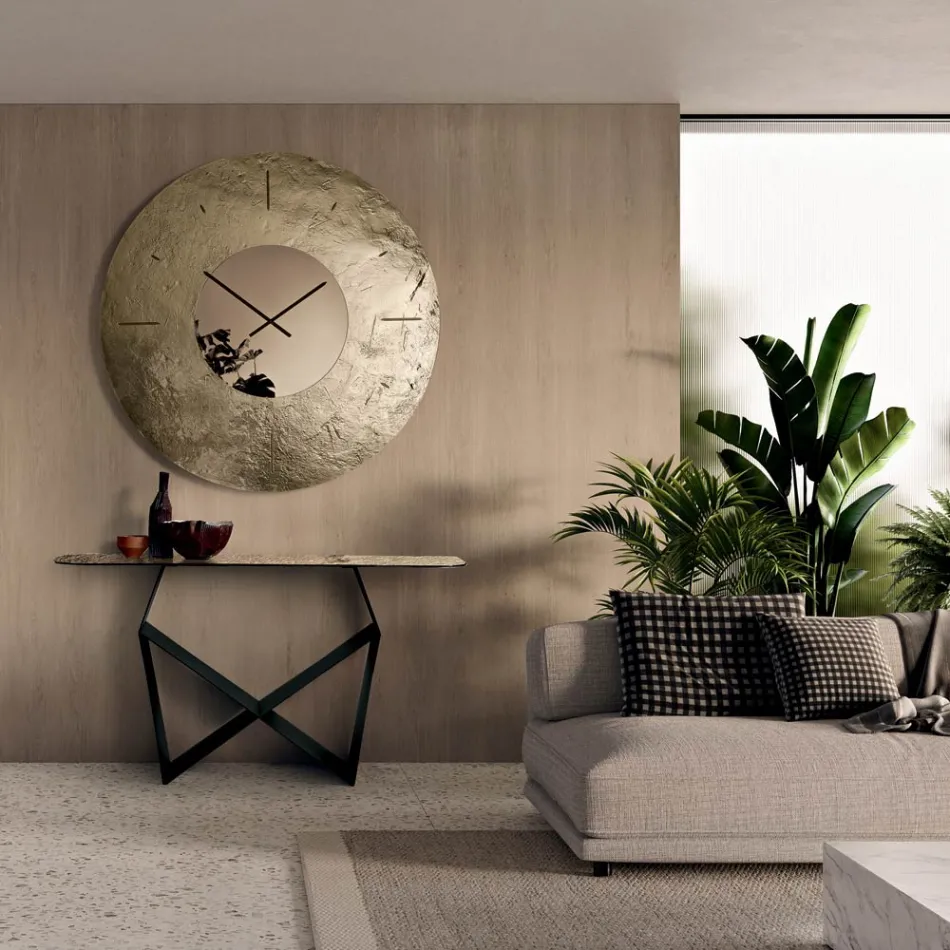 Cinzia - Relógio de parede em vidro fundido com acabamento martelado e prateado, fabricado na Itália. Viadurini