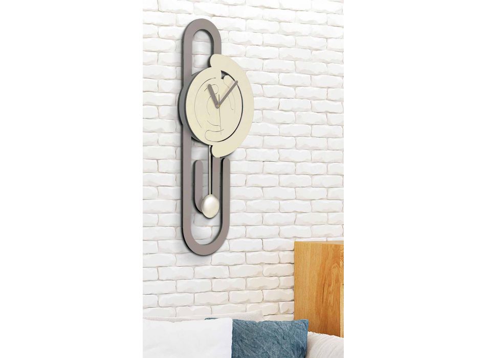 Relógio de parede pendular design moderno em madeira bege e marrom - clipe de papel Viadurini