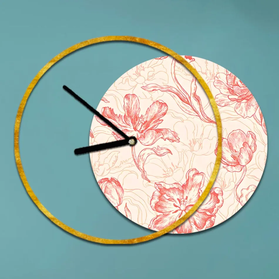 Relógio com painel de madeira e estampado Made in Italy - Malawi Viadurini