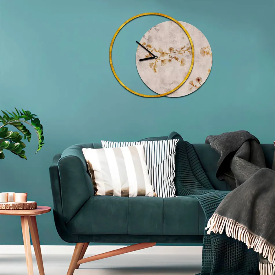 Relógio com painel de madeira e estampado Made in Italy - Malawi Viadurini