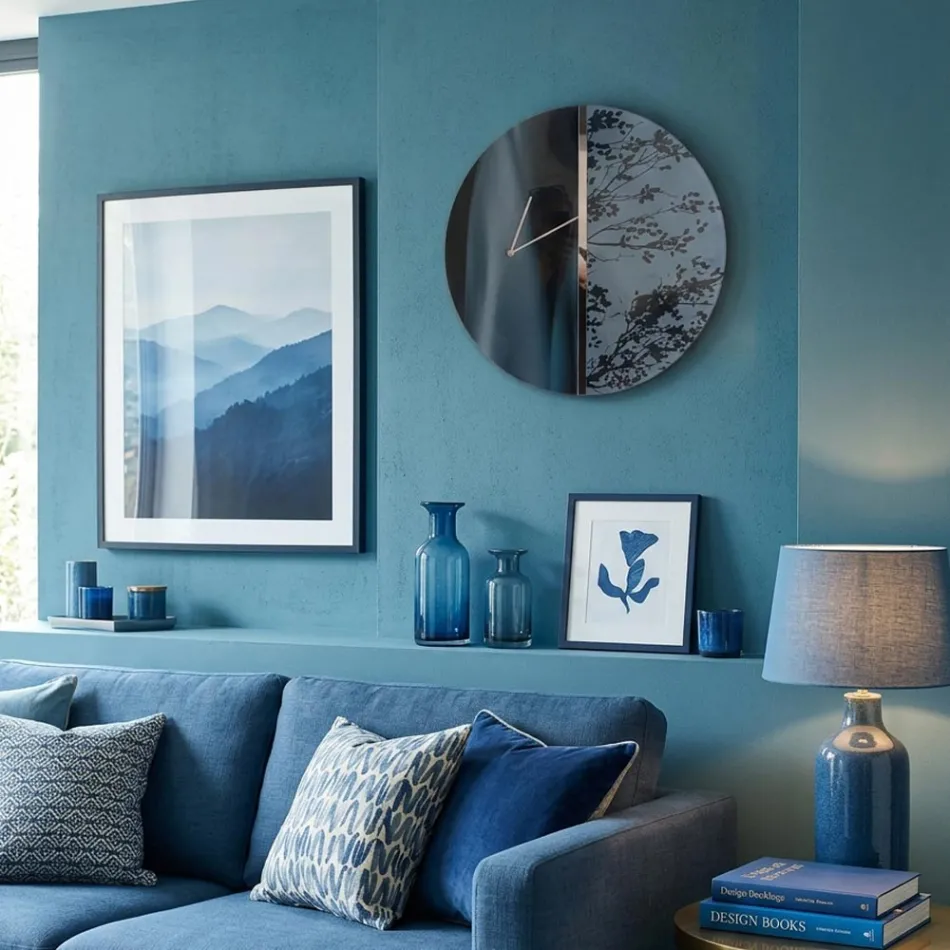 Relógio de parede azul em acrílico verde impresso, fabricado na Itália - Acquaria Viadurini