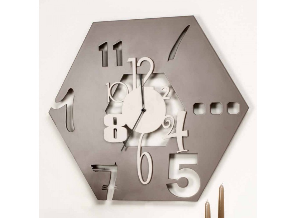 Relógio de parede de madeira grande com design hexagonal moderno - Poliedro Viadurini