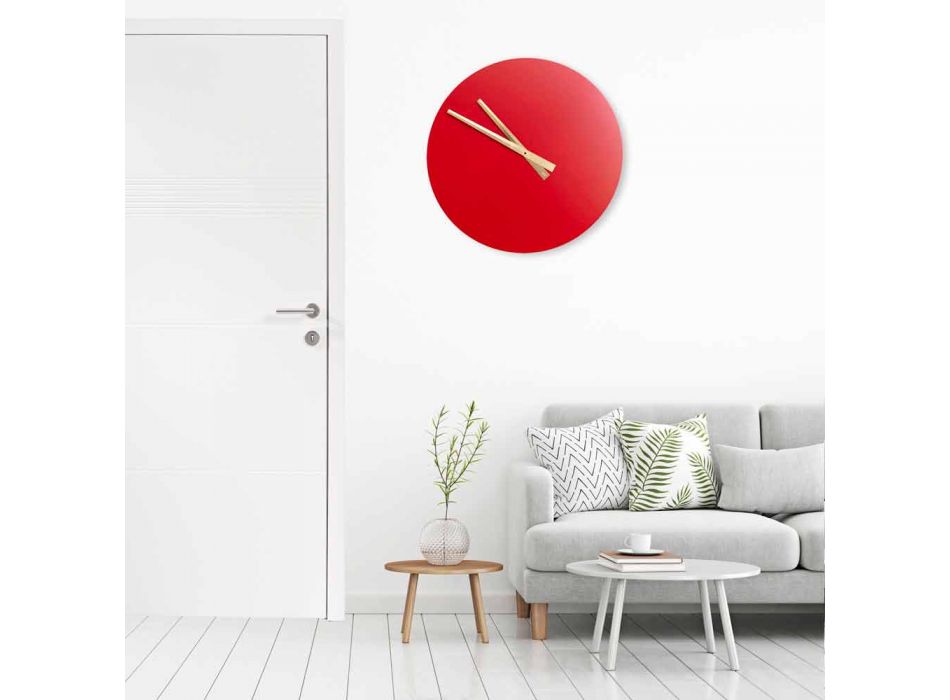 Relógio de parede moderno colorido grande em madeira redonda - Dione Viadurini