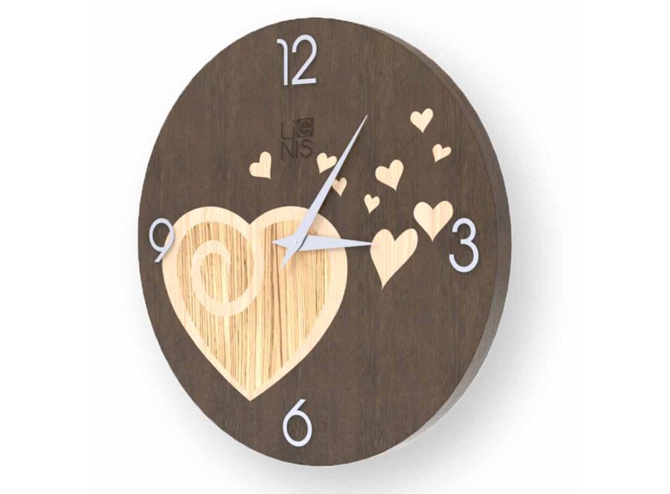 Relógio de parede de madeira com corações Todi, feitos na Itália Viadurini