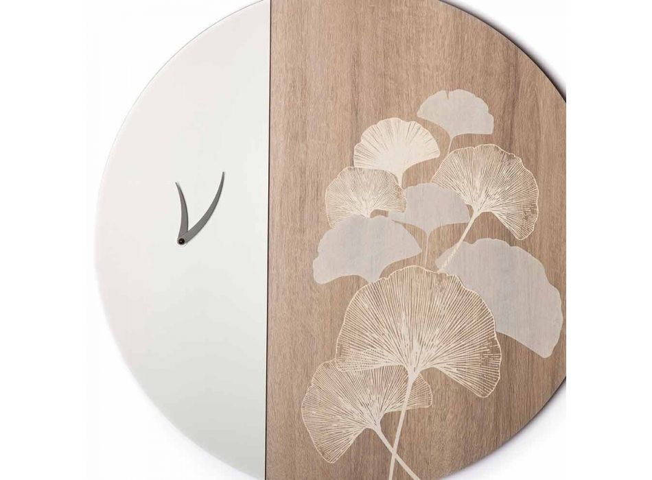 Relógio de parede de madeira de design redondo com decorações, 2 acabamentos - Ginkgo Viadurini