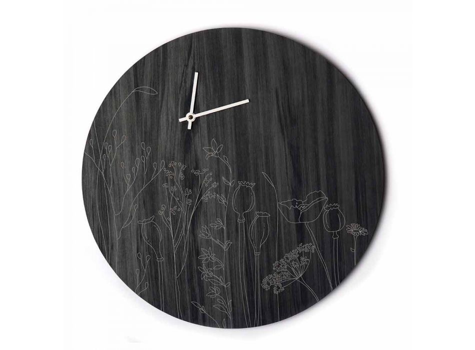 Relógio de parede de madeira com design redondo moderno e gravura a laser - Florinto Viadurini