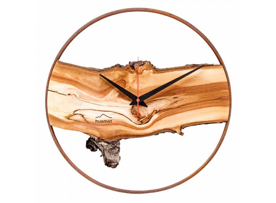 Relógio de parede redondo em madeira maciça de maçã fabricado na Itália - Sirmione Viadurini