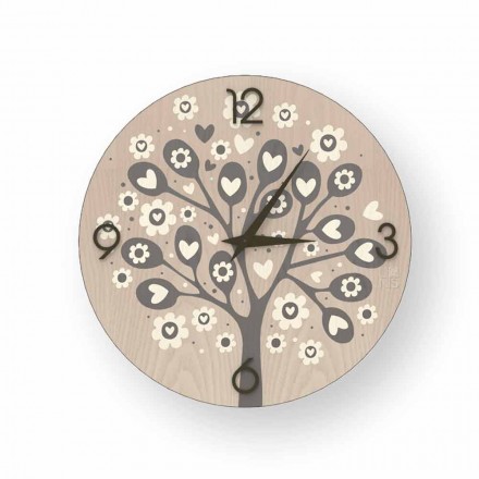 Relógio de parede de árvore de coração, feito de madeira, feito de Itália Viadurini