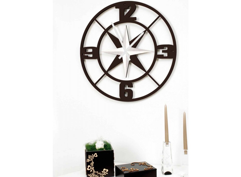 Design de relógio de parede grande em madeira branca e marrom gasto - dobradiça Viadurini