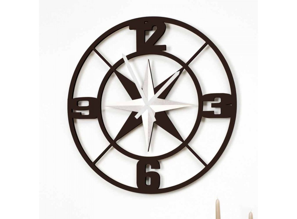 Design de relógio de parede grande em madeira branca e marrom gasto - dobradiça Viadurini