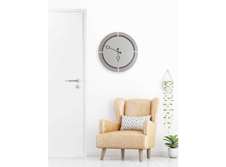 Relógio de parede redondo grande com design moderno em madeira marrom e bege - Osvego Viadurini