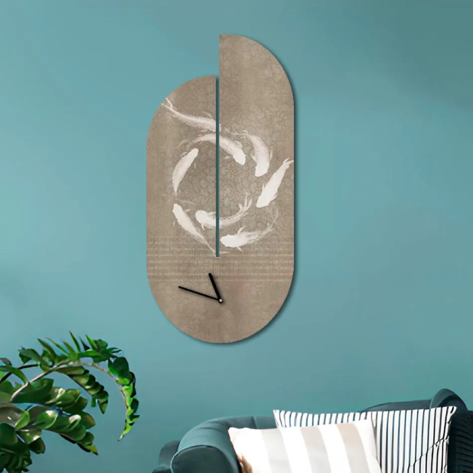 Relógio de madeira com estampa de garça fabricado na Itália - Palau Viadurini