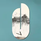 Relógio de madeira com estampa de garça fabricado na Itália - Palau Viadurini