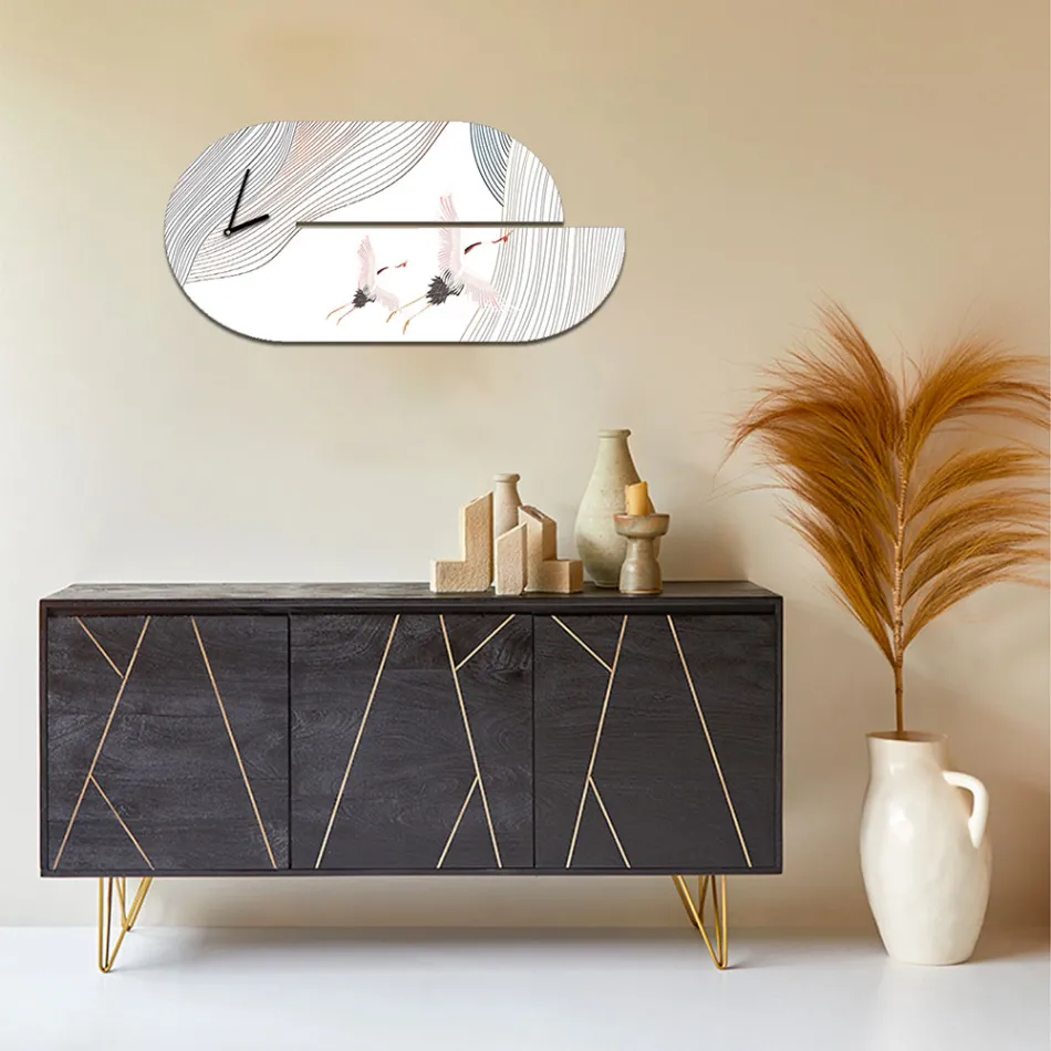 Relógio de madeira com estampa de garça fabricado na Itália - Palau Viadurini