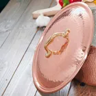 Frigideira redonda em cobre estanhado à mão com cabo e tampa de 32 cm - Gianluigi Viadurini