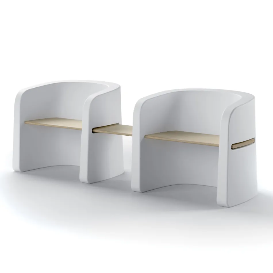 Banco de Jardim em Polietileno e Madeira de Bétula Fabricado na Itália - Talula Viadurini