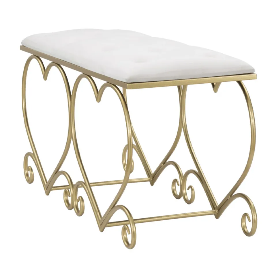 Banco em Ferro Dourado com Assento Acolchoado e Forro em Tecido - Alchimia Viadurini